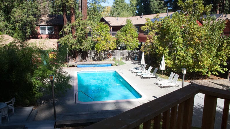 Pool outside Apple House Cabin at Creekside Resort
