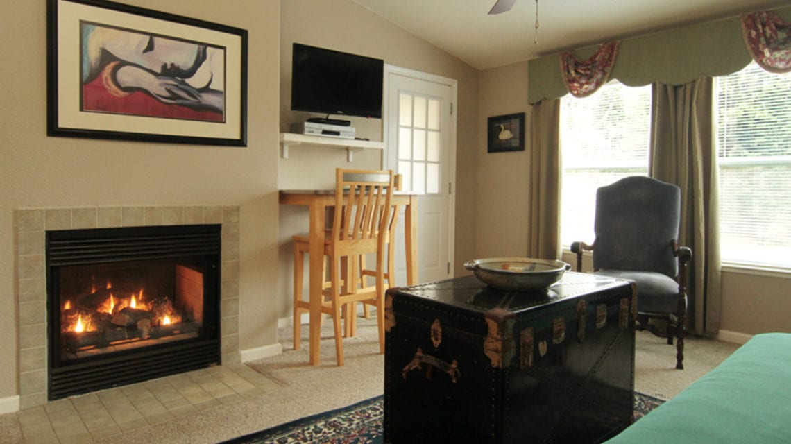 Sparrow suite living room and fireplace at Creekside Inn and Resort